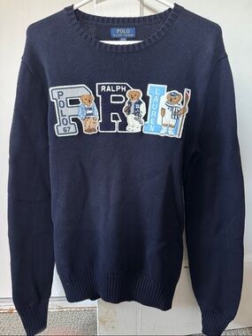 Polo Bear by Ralph Lauren Navy Crewneck Sweater with Embroidered Bear Lettering
